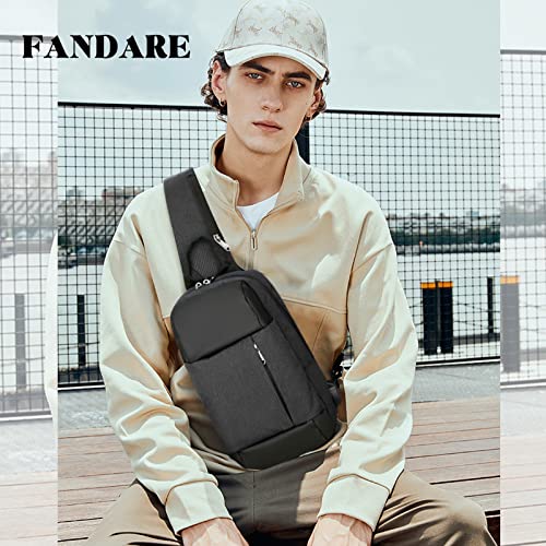 FANDARE Ultraligero Bolso Pecho Casual Sling Crossbody Bag con USB Hombre Mujer Bolsos Cruzados Bandoleras Cruzada Mochilas Bolsas de automoción Viaje Deportes Ciclismo Montañismo Daypacks Negro