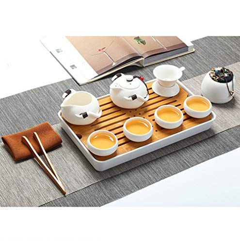 fanquare Portátil Juego de Té Kung Fu, Juego de Té Chino Hecho a Mano, Tetera de Porcelana, Tazas de té, Bandeja de Té de bambú, con Una Bolsa de Té de Viaje, Blanco