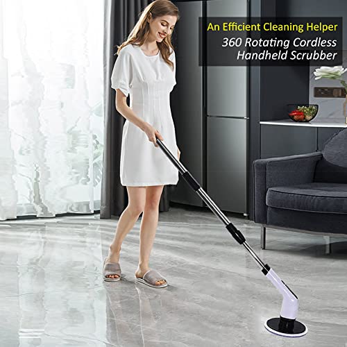 FARI Spin Scrubber Eléctrico, Cepillo de Limpieza Eléctrico con 7 Cabezales de Cepillo y Barra de Extensión, para Bañera,Azulejo,Piso, Pared de Baño y Cocina