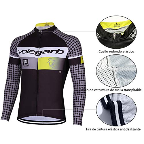 Feilaxleer Ropa Ciclismo Otoño/Invierno/Primavera para Hombre y Mujer - Ciclismo Maillot MTB de Manga Larga y Culotte Pantalones Acolchado 3D (Punto,M)