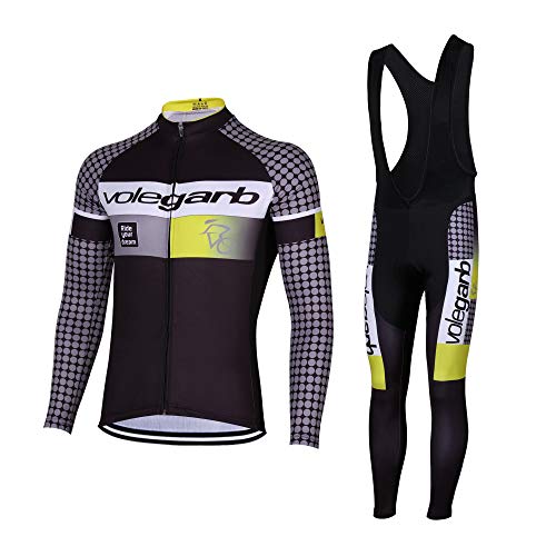 Feilaxleer Ropa Ciclismo Otoño/Invierno/Primavera para Hombre y Mujer - Ciclismo Maillot MTB de Manga Larga y Culotte Pantalones Acolchado 3D (Punto,M)