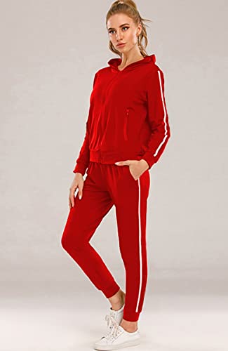 FGFD&OU Sudaderas Mujer Pantalones + Tops Conjunto de Chándal de Mujer Camisas Fitness Manga Larga Casual Jersey Chaqueta Hoodie&Pantalones (Rojo-1, XL)