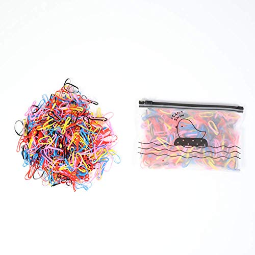 FIEKCOR Mini bandas de goma de 500 piezas, gomas pelo bebe, banda para el cabello y linda bolsa dealmacenamiento, adecuada para trenzas de niños (multicolor)