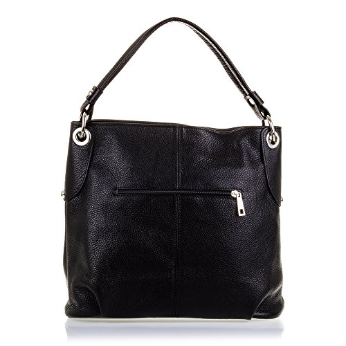 Firenze Artegiani Bolso Tote de Mujer en Piel auténtica, Acabado Dollaro, 37 cm, Negro