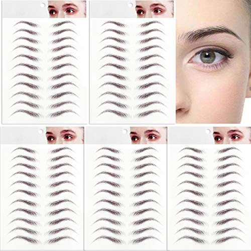 FLOFIA 55 Pares de Pegatinas de Cejas Tatuaje Tatoo 3D Naturales Cejas Adhesivas Auténticas con Forma De Cabello Impermeable Larga Duración para Mujer Hombre Unisex Maquillaje (Marrón Oscuro, 55 Par)