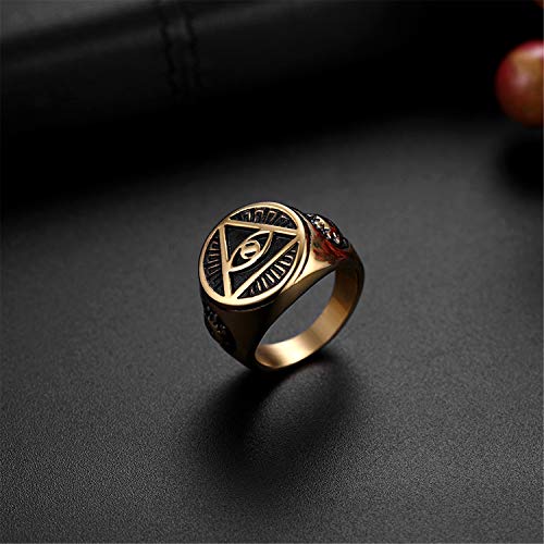 Flongo Anillo de Sello Dorado Anillo de Hombre Acero Inoxidable La Pirámide con El Ojo Que Todo Lo Ve, Anillo Ojo de Horus Egipcio, Regalo Original para Hombre Talla 20