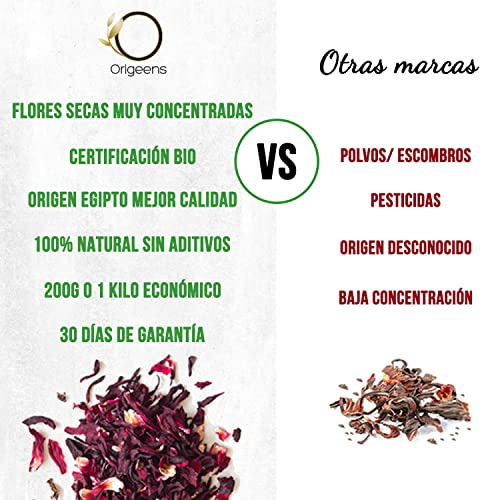 🌺 Flor de Jamaica BIO 200g | Flor de Hibisco Ecológico por Te Frio, Agua de Jamaica, Infusion | Te de Hibisco organico por Dieta Detox Drenante