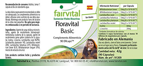 Flora Pro Basic - Probiótico para hombres y mujeres - Lactobacilos + Bifidobacterias + Inulina - 6 Cepas bacterianas y mín. 19 mil millones de organismos por cápsula - 90 Cápsulas