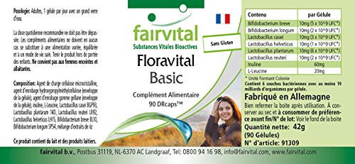 Flora Pro Basic - Probiótico para hombres y mujeres - Lactobacilos + Bifidobacterias + Inulina - 6 Cepas bacterianas y mín. 19 mil millones de organismos por cápsula - 90 Cápsulas