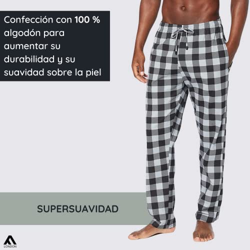 FM London - Pantalones de pijama para hombre, cintura flexible, suaves, 2 unidades