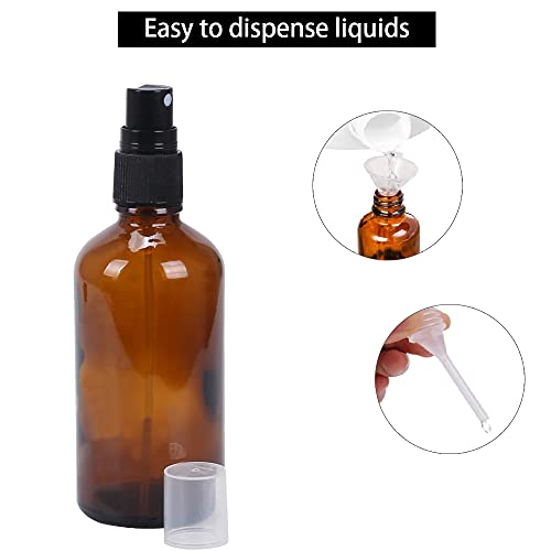 FOGAWA 3pcs Pulverizador Cristal Marrón de 100ml Botellas en Miniatura con Cabezal Pulverizador Bote Spray Botella de Aerosol Vacío Plástico con Embudo y Cuentagotas para Perfumes Masajes y Líquidos