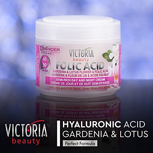 Folic Acid & Lotus Flower Anti-Ageing Semi-rich Day & Night Cream with UVA and UVB filters (50-65age) with Gardenia Extract - 50ml by Victoria Beauty