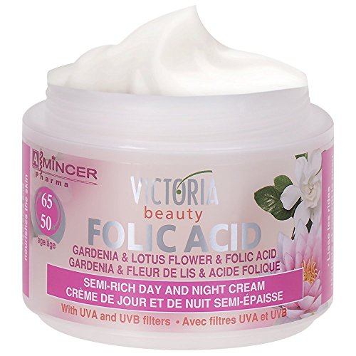 Folic Acid & Lotus Flower Anti-Ageing Semi-rich Day & Night Cream with UVA and UVB filters (50-65age) with Gardenia Extract - 50ml by Victoria Beauty