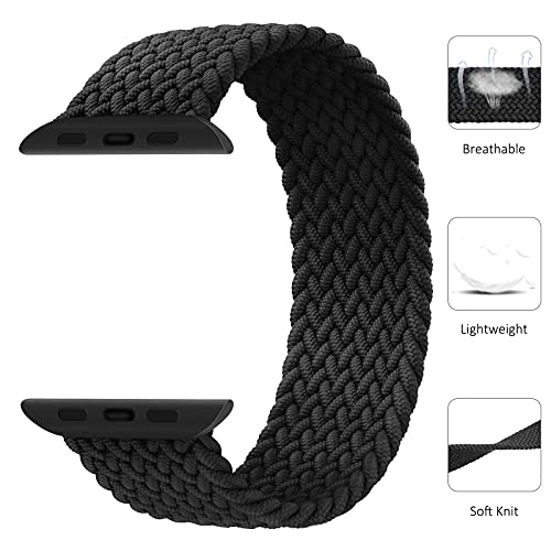 Fook Correa Compatible con Apple Watch 38mm 40mm 41mm 42mm 44mm 45mm,Pulsera de Repuesto de Elásticas Trenzadas Correa para iWatch Series SE 7 6 5 4 3 2 1,Negro 42mm/44mm/45mm L