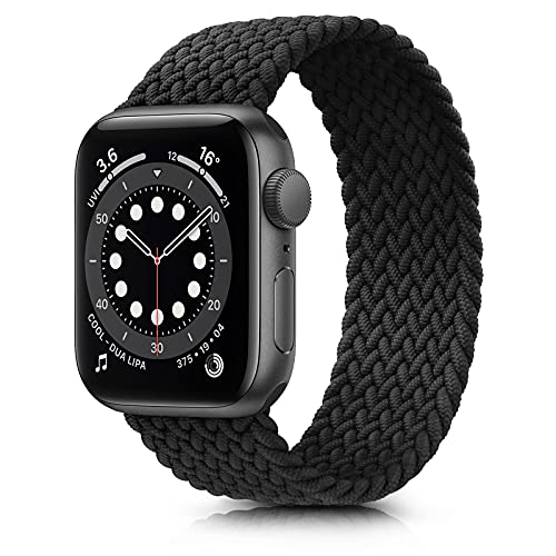 Fook Correa Compatible con Apple Watch 38mm 40mm 41mm 42mm 44mm 45mm,Pulsera de Repuesto de Elásticas Trenzadas Correa para iWatch Series SE 7 6 5 4 3 2 1,Negro 42mm/44mm/45mm L