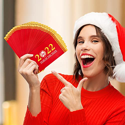 Fowecelt 24 Piezas Rascar Tarjeta Regalo la Fortuna de Año Nuevo 2022, Rascar Tarjeta de Felicitación para Proverbio, Suministros para Fiestas de Celebración de Feliz Año Nuevo (Rojo)