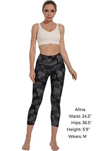 Free Leaper Leggings 7/8 con Bolsillos Mujer Cintura Alta Pantalón Deportivo Yoga y Pilates Mallas para Fitness Running (Camuflaje Astilla Gris Oscuro, M)