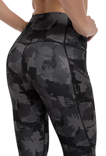 Free Leaper Leggings 7/8 con Bolsillos Mujer Cintura Alta Pantalón Deportivo Yoga y Pilates Mallas para Fitness Running (Camuflaje Astilla Gris Oscuro, M)