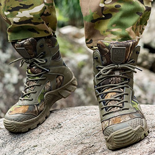 FREE SOLDIER Botas de Caza para Hombres Botas Militares de Combate de Tiro Alto con Cordones Zapatos Ligeros para Todo Terreno para Senderismo, Trabajo, Selva(Color de Camuflaje,43 EU)