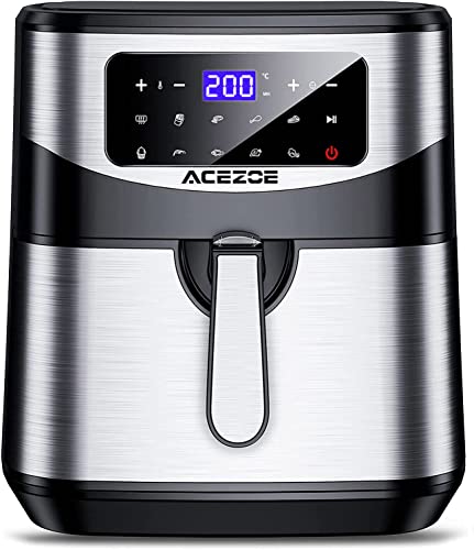 Freidora sin Aceite 7L, Acezoe 1700W Freidoras de aire caliente Horno de sin aceite con pantalla táctil digital LED, 10 menús preestablecidos, 100 recetas, antiadherente, cesta desmontable