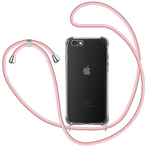 Funda con Cuerda para Apple iPhone 6 / 6s, Carcasa Transparente TPU Suave Silicona Case con Correa Colgante Ajustable Collar Correa de Cuello Cadena Cordón para iPhone 6 / 6s - Oro Rosa