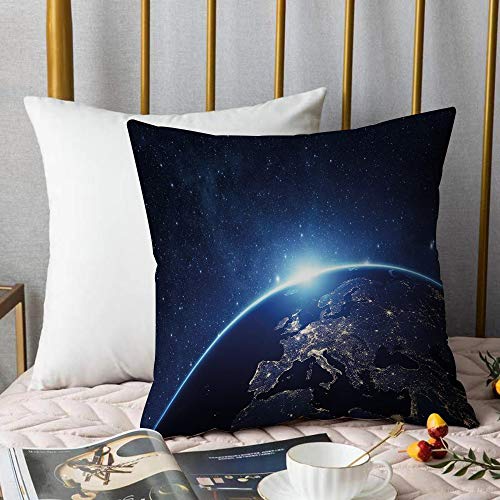 Funda de Cojín duradero Fundas de Almohada Decorativa,Tierra, planeta desde el espacio por la noche Imagen de interestelar etérea temática de astro,Funda de Cojín con Cremallera Invisible 45 x 45 cm