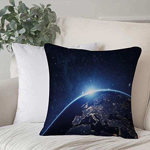 Funda de Cojín duradero Fundas de Almohada Decorativa,Tierra, planeta desde el espacio por la noche Imagen de interestelar etérea temática de astro,Funda de Cojín con Cremallera Invisible 45 x 45 cm