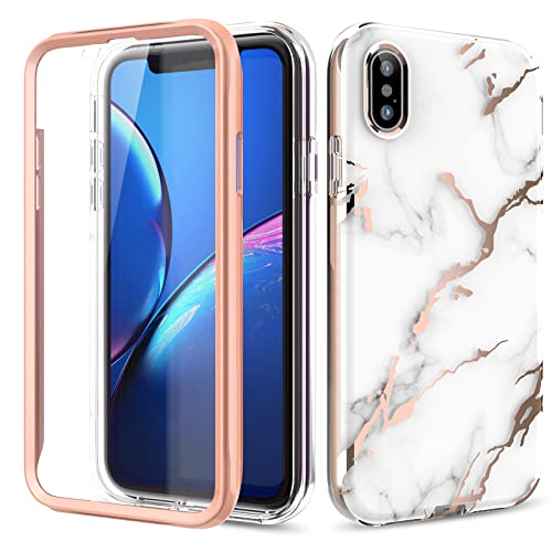 Funda iPhone X/XS, URZQOQ Funda iPhone X/XS con Protector de Pantalla Protectora de Cuerpo Completo de 360 ​​° TPU a Prueba de Golpes [Resistencia Decoloración] Funda iPhone X/XS, 5.8''-Mármol