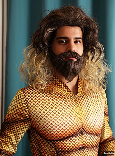 Funidelia | Peluca de Aquaman con barba para hombre y mujer ▶ Superhéroes, DC Comics - Accesorios para adultos, accesorio para disfraz - Marrón