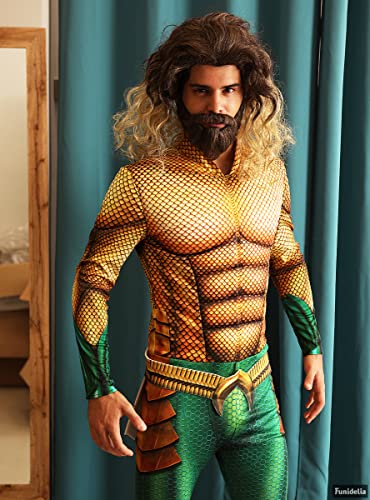 Funidelia | Peluca de Aquaman con barba para hombre y mujer ▶ Superhéroes, DC Comics - Accesorios para adultos, accesorio para disfraz - Marrón
