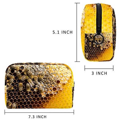 FURINKAZAN Bolsa de maquillaje de viaje de nido de abeja con abejas para artículos de tocador bolsa de hombres y mujeres