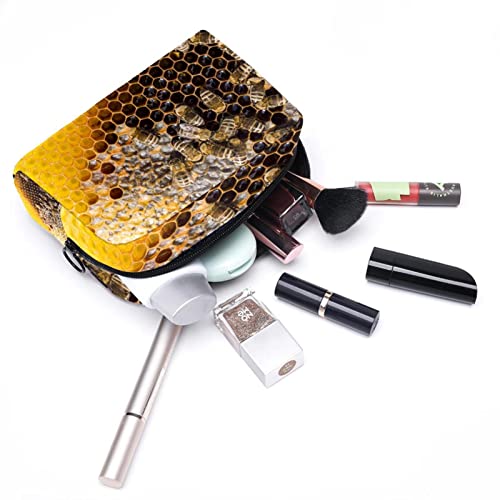 FURINKAZAN Bolsa de maquillaje de viaje de nido de abeja con abejas para artículos de tocador bolsa de hombres y mujeres