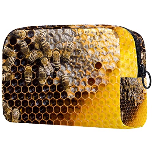 FURINKAZAN Bolsa de maquillaje de viaje de nido de abeja con abejas para artículos de tocador bolsa de hombres y mujeres