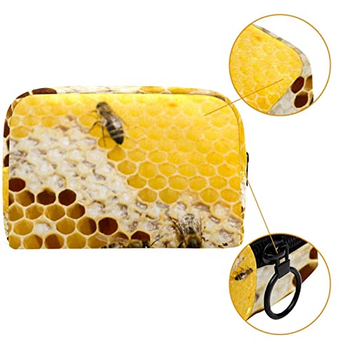 FURINKAZAN Bolsa de maquillaje de viaje de nido de abeja con abejas para artículos de tocador bolsa de hombres y mujeres