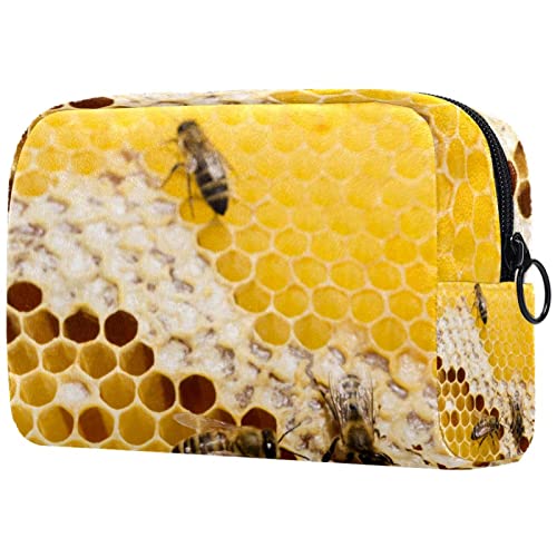 FURINKAZAN Bolsa de maquillaje de viaje de nido de abeja con abejas para artículos de tocador bolsa de hombres y mujeres