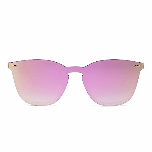 Gafas de Sol Sin Montura Una Pieza de Espejo Reflexivo Anteojos Para Hombre Mujer(Transparente Mate/Rosa Espejo)