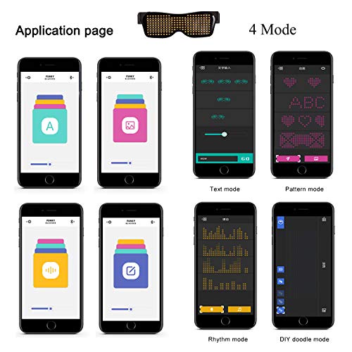 Gafas LED, Control de Aplicación Bluetooth, Gafas LED Dinámicas 4 Modos, 11 Animaciones, Las Gafas de Neón DIY son para Fiestas, Cumpleaños, Halloween, Carnavales de Bares