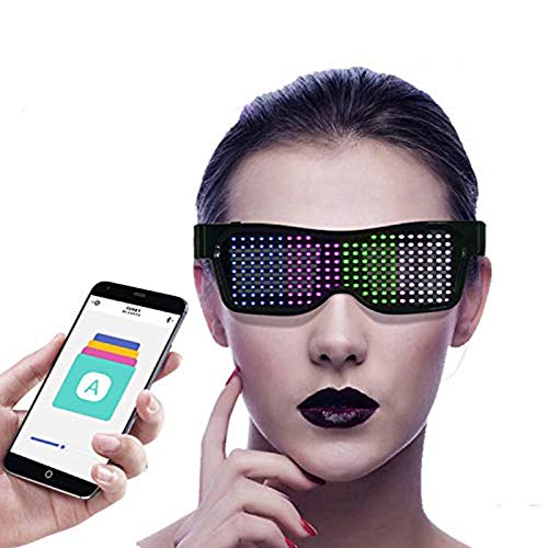 Gafas LED, Control de Aplicación Bluetooth, Gafas LED Dinámicas 4 Modos, 11 Animaciones, Las Gafas de Neón DIY son para Fiestas, Cumpleaños, Halloween, Carnavales de Bares