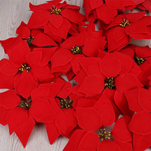 GARNECK 50 Unids Navidad Poinsettia Flores de Seda Artificial Poinsettia Cabezas Florales Árbol de Navidad Decoraciones de La Guirnalda de Navidad Centros de Mesa Decoración