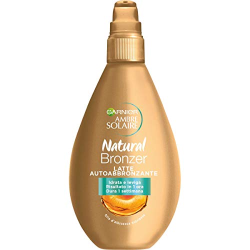 Garnier Ambre Solaire Leche Autobronceadora Bronceadora Natural, Resultado Visible en 1 hora, Enriquecida con Aceite nutritivo de Albaricoque, Fórmula Vegana, 150 ml