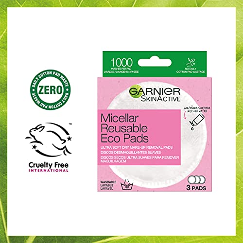 Garnier Skin Active - Kit de limpieza con discos ecológicos desmaquillantes de microfibra EcoPads y agua micelar todo en 1, discos lavables y reutilizables