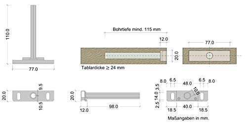 Gedotec pared soporte estante soporte madera - CLEVER | Acero galvanizado | SW 10 x 100 mm | estante oculto montaje en pared - soportes de repisa invisibles 10 piezas