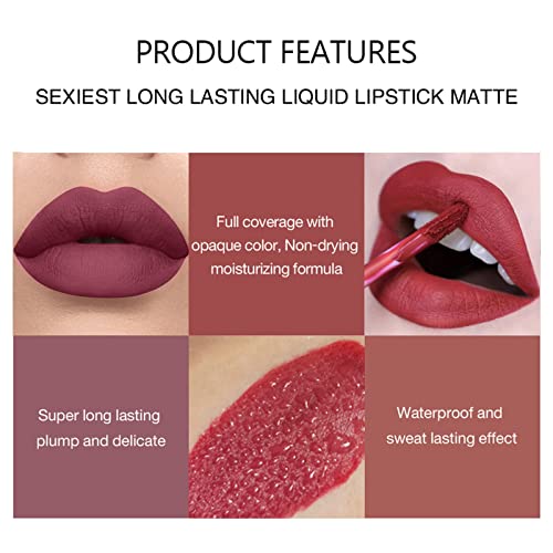 Getervb 6 Piezas Pintalabios Liquido Mate Larga Duracion Lápiz Labial Líquido Barra Labios Matte Liquid Lipstick Pintalabios Impermeable con Caja Regalo para Mujeres Madre Niña