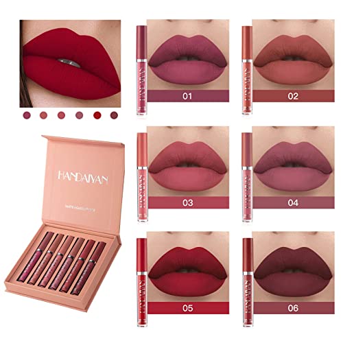 Getervb 6 Piezas Pintalabios Liquido Mate Larga Duracion Lápiz Labial Líquido Barra Labios Matte Liquid Lipstick Pintalabios Impermeable con Caja Regalo para Mujeres Madre Niña