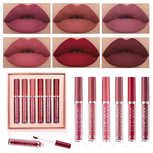 Getervb 6 Piezas Pintalabios Liquido Mate Larga Duracion Lápiz Labial Líquido Barra Labios Matte Liquid Lipstick Pintalabios Impermeable con Caja Regalo para Mujeres Madre Niña