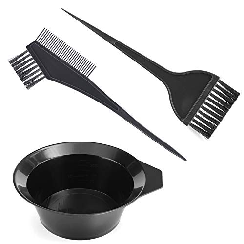 Gezimetie - Juego de 3 herramientas para colorear el cabello, para teñir el cabello, cepillo de doble cara, peine y cuenco