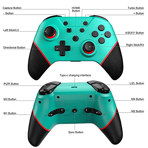 Gezimetie Mando para N-Switch/Switch Lite, Wireless Bluetooth pro Controller Controlador Inalámbrico con Botón Trasero, con Wake-Up Function/Turbo/Dual Shock/6-Axis Gyro