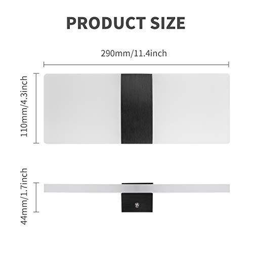 Glighone Apliques de Pared Moderno Lámpara de Pared Interior 2 * 12W Lámpara de Pared Negro Cepillado Iluminación Luz Interior para Salon Dormitorio Pasillo Escalera, 2pcs Blanco Frio