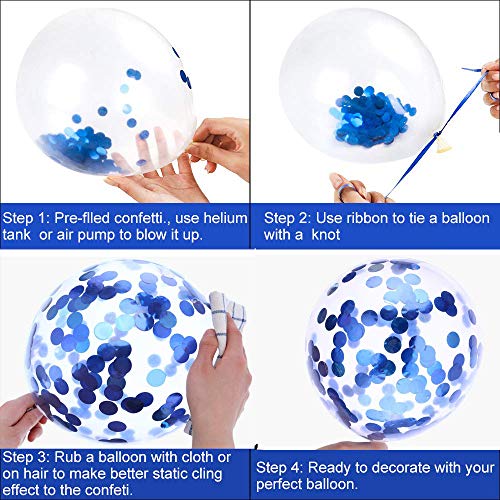 Globo Azul Metalizado, 40 Piezas Globos Blancos, Globo Confeti, Globos de Fiesta, Globos de látex Blancos, Globos de Helio Perla, para Decoraciones de cumpleaños (Azul)