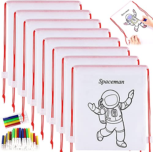 GOLDGE 32pz Kit | 16 Mochilas para Colorear+ 16 Lápices de Color Lavables, 16 Piezas Kit de Mochilas para Colorear y Rotuladores de Colores, Regalos Cumpleaños, Colegios, Niños, Infantiles